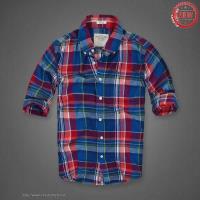 heren abercrombie fitch plaid lang overhemd moose logo rood diepblauw Quick Overhemd 9ydbr690